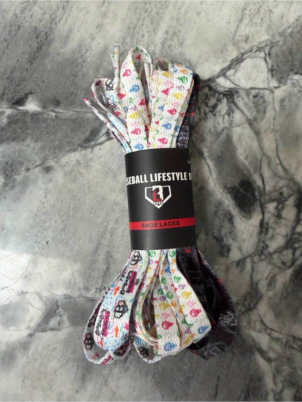 Baseball Lifestyle Colorful Patterned Shoe Laces - 3 sets New